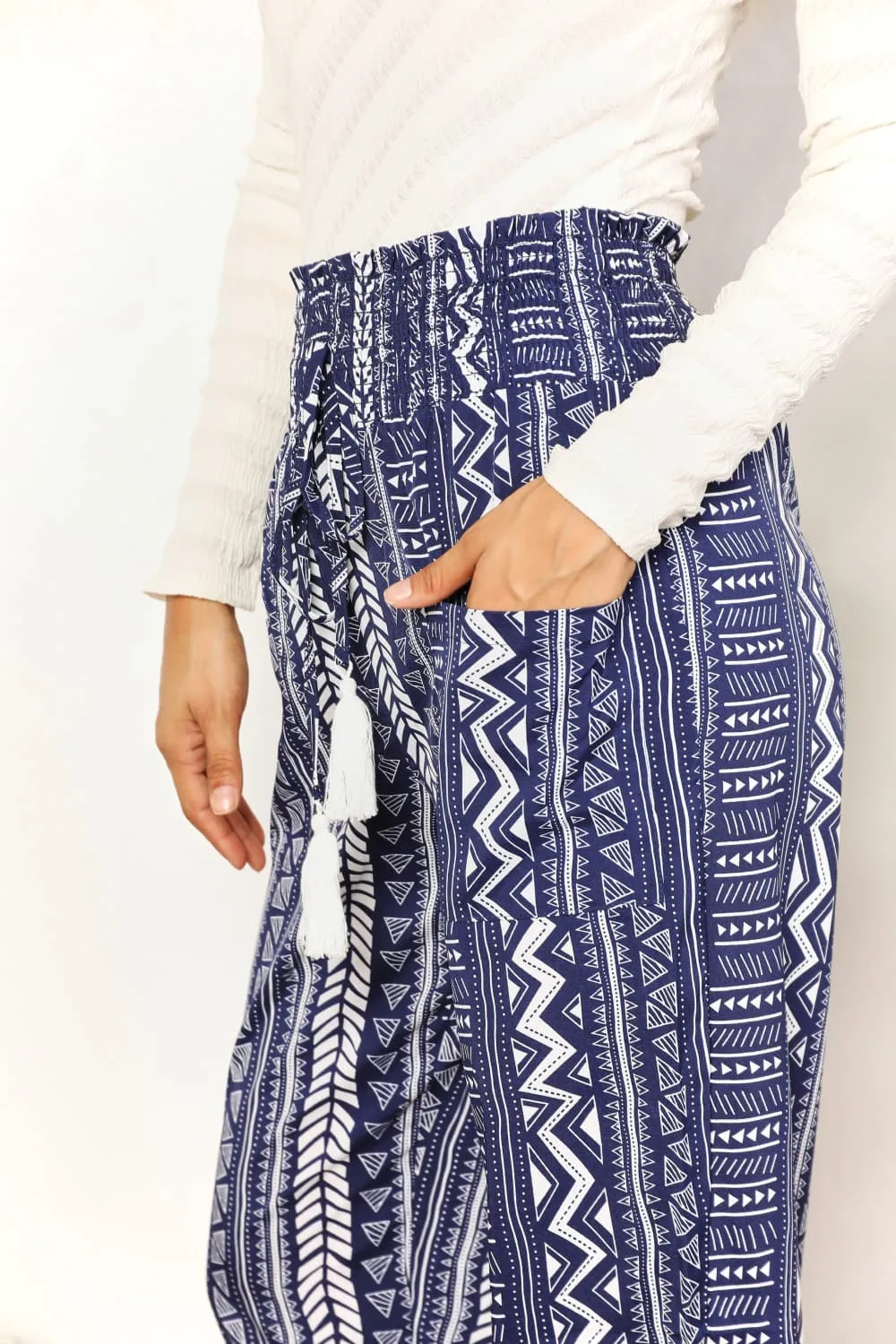 Women's Geometric Print Tassel High-Rise Pants