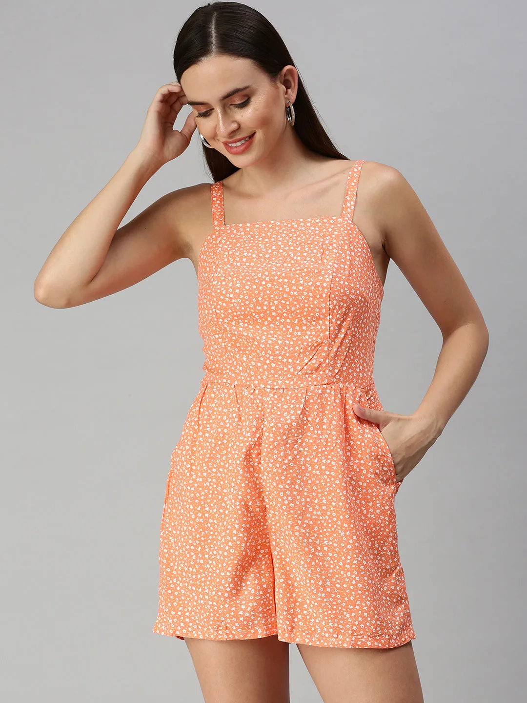 Women's Orange Printed Jumpsuit