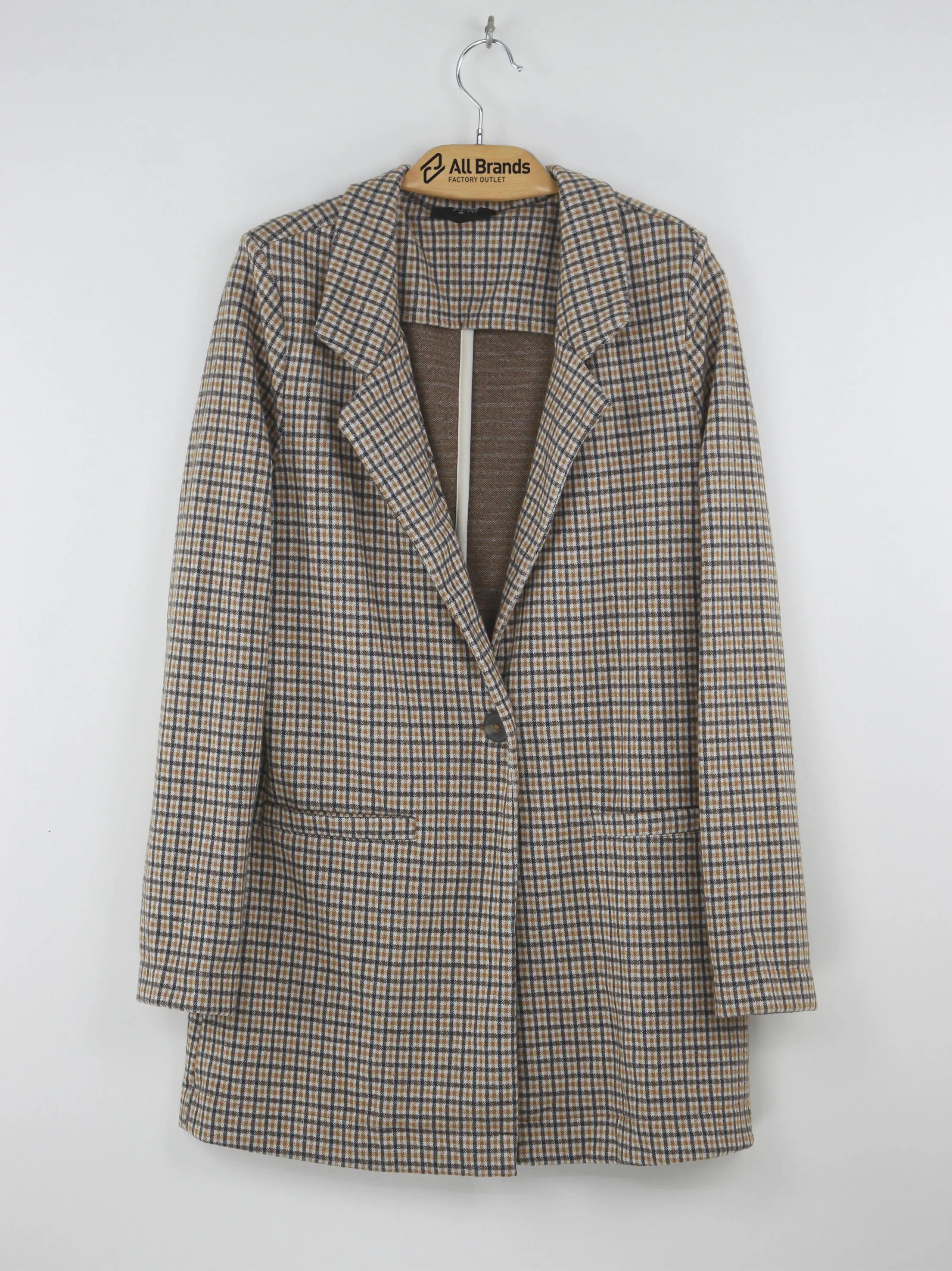 Women's Plaid Spread Collar Blazer,Brown