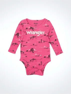 Wrangler Baby Girl's Logo Waffle Textured Bodysuit- Pink