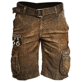 xiangtuibao - Mens Route 66 Printed Casual Tactical Shorts