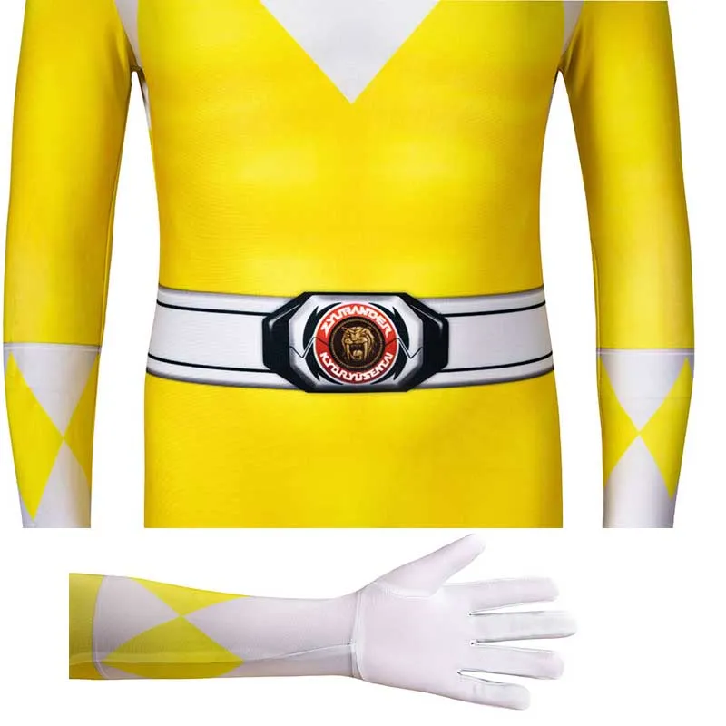 Yellow Power Rangers Jumpsuit Kids Ranger Cosplay Costume Halloween Bodysuit BEcostume