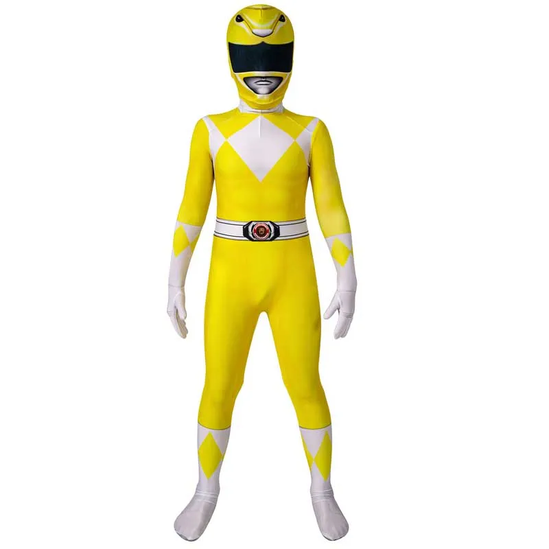 Yellow Power Rangers Jumpsuit Kids Ranger Cosplay Costume Halloween Bodysuit BEcostume