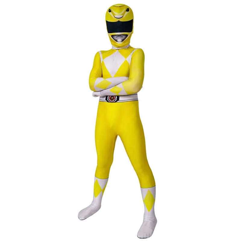 Yellow Power Rangers Jumpsuit Kids Ranger Cosplay Costume Halloween Bodysuit BEcostume