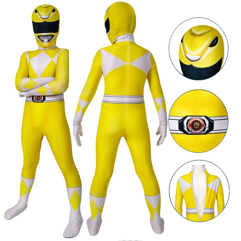 Yellow Power Rangers Jumpsuit Kids Ranger Cosplay Costume Halloween Bodysuit BEcostume
