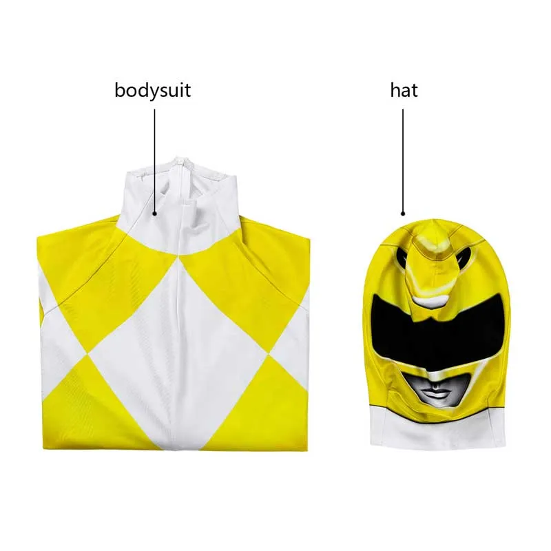 Yellow Power Rangers Jumpsuit Kids Ranger Cosplay Costume Halloween Bodysuit BEcostume
