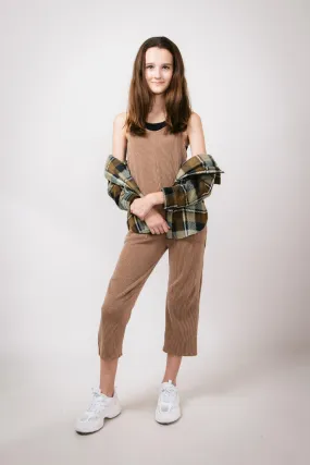 Youth Urban Ribbed Onesie with Pockets for Girls in Chestnut Brown | MDB952G-URB-BROWN